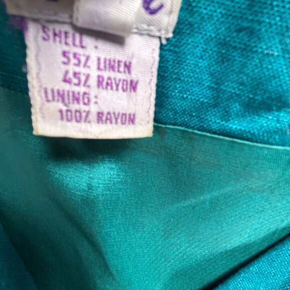 Sake Womens Teal Sleeveless Button-Front Mini Dress Size 4P Linen Blend V-Neck - Picture 4 of 10